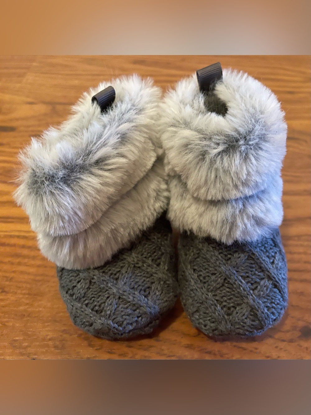 Stepping Stones Baby Faux-Fur Cuffed Knit Slippers - Gray